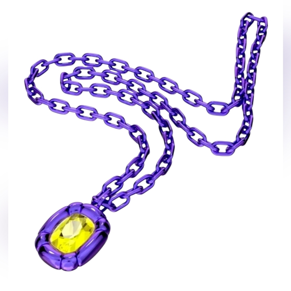 Swarovski Dulcis Collection Purple Necklace Yellow Cushion Cut Crystal Pendant